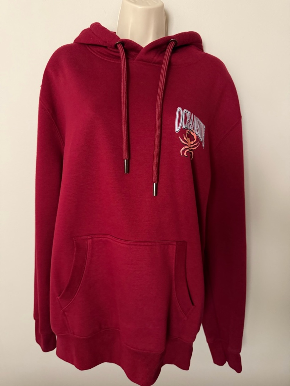 Women's Burgundy/Red Hoodie Sweatshirt with Oceanside on Front & Back